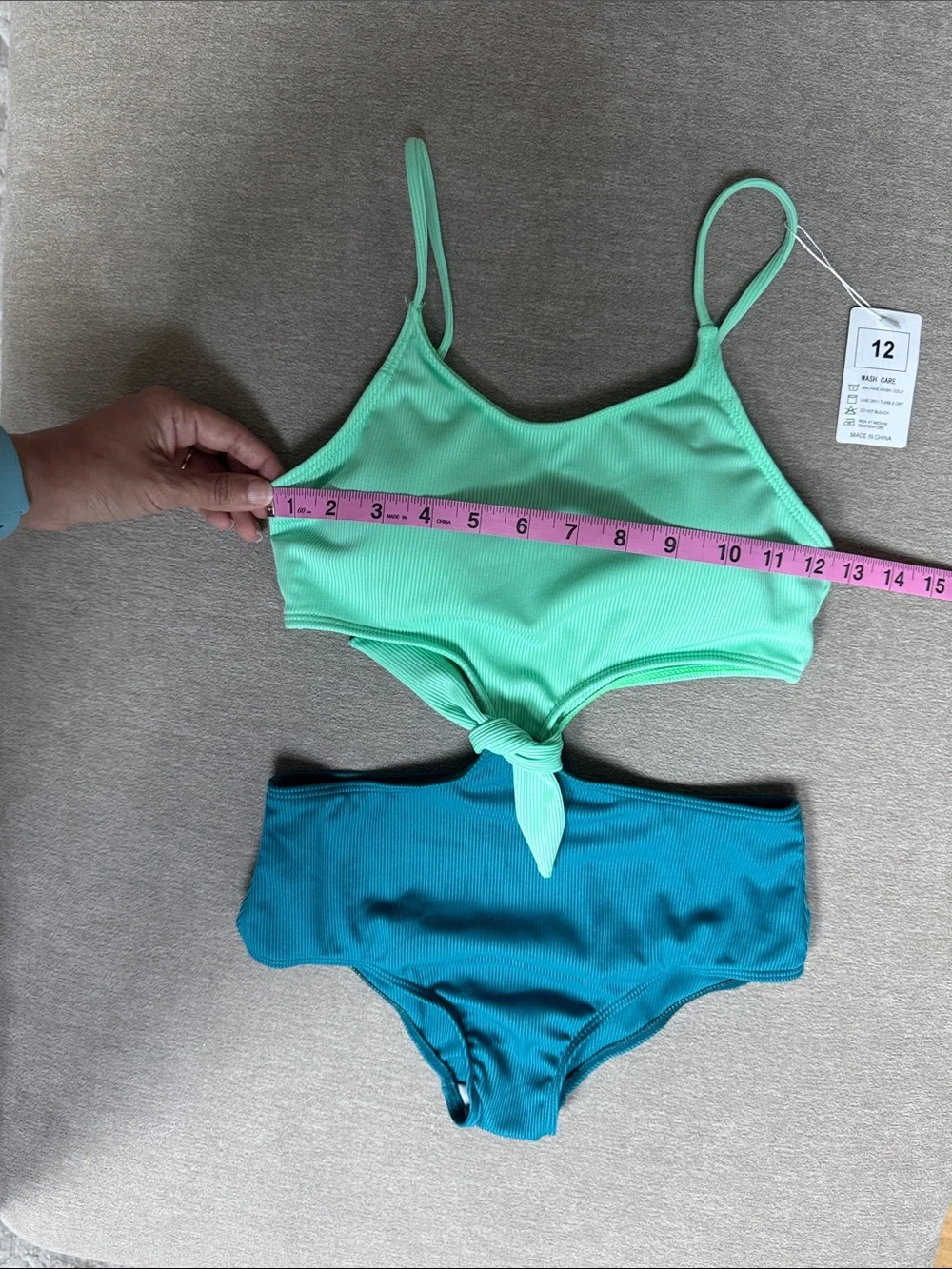 Mint and Teal Two-Piece Ribbed Tie-Front Swimsuit